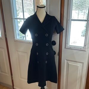 Sandro Sayana Black Double-Breasted Short-Sleeve Tuxedo Fit & Flare Dress